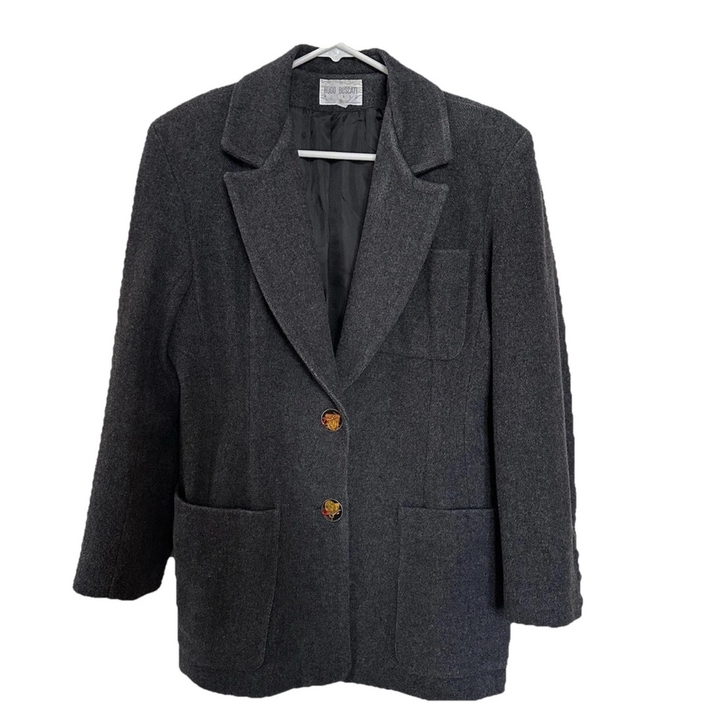VTG Hugo Buscati Wool Jacket Women's M-Grey Dark Academia Boxy Oversize